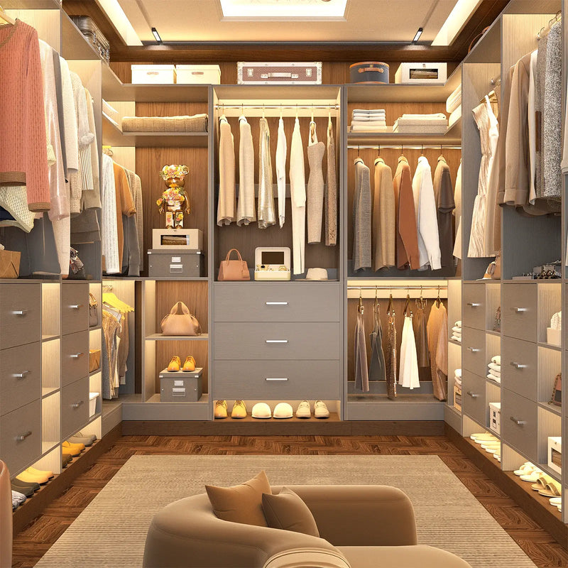 U-Shaped Heavy Duty Closet Organizer System with Drawers and Shelves, 3 Packs