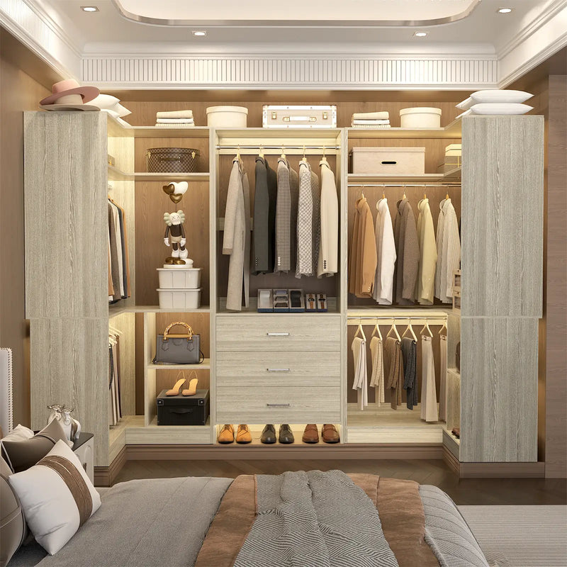 U-Shaped Heavy Duty Closet Organizer System with Drawers and Shelves, 3 Packs