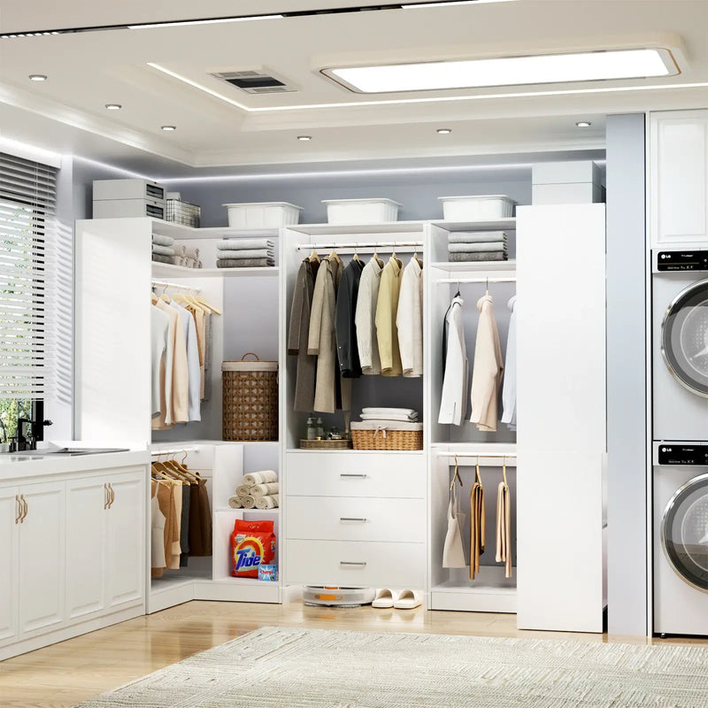 U-Shaped Heavy Duty Closet Organizer System with Drawers and Shelves, 3 Packs