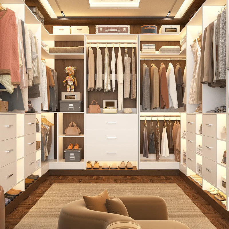 U-Shaped Heavy Duty Closet Organizer System with Drawers and Shelves, 3 Packs