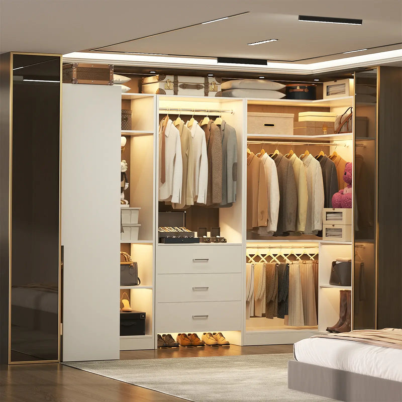 U-Shaped Heavy Duty Closet Organizer System with Drawers and Shelves, 3 Packs