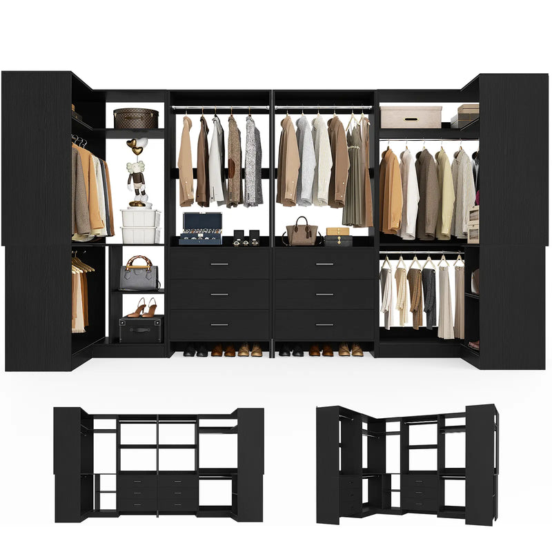 U-Shaped Heavy Duty Closet Organizer with Drawrs and Shelves, 4-Piece Set
