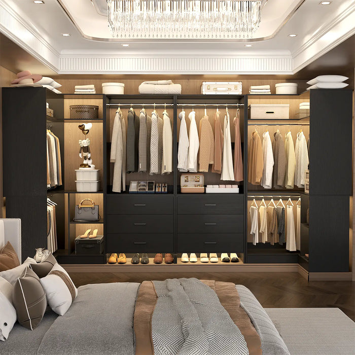 U-Shaped Heavy Duty Closet Organizer with Drawrs and Shelves, 4-Piece Set