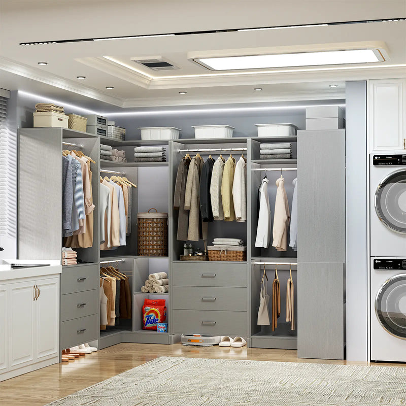 U-Shaped Heavy Duty Closet Organizer with Drawrs and Shelves, 4-Piece Set