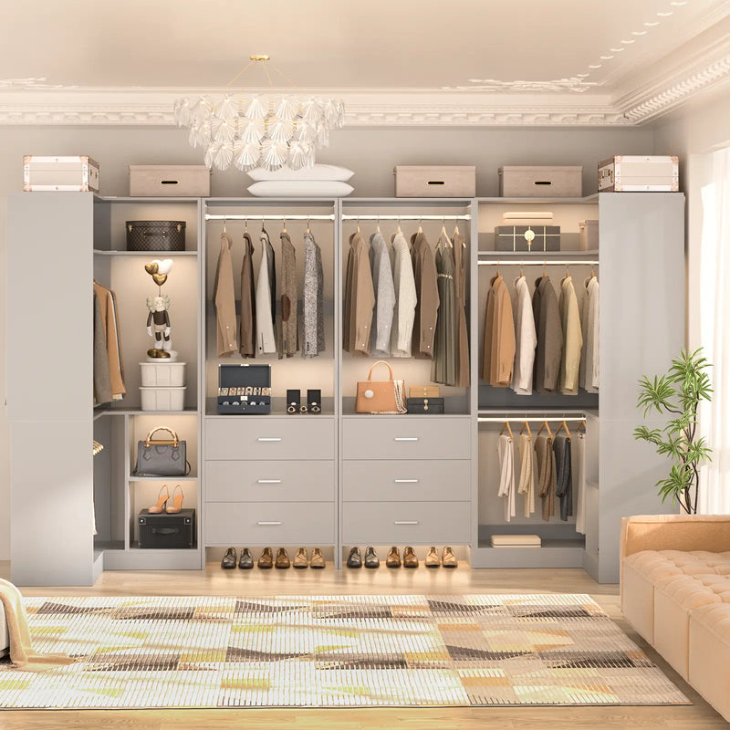 U-Shaped Heavy Duty Closet Organizer with Drawrs and Shelves, 4-Piece Set