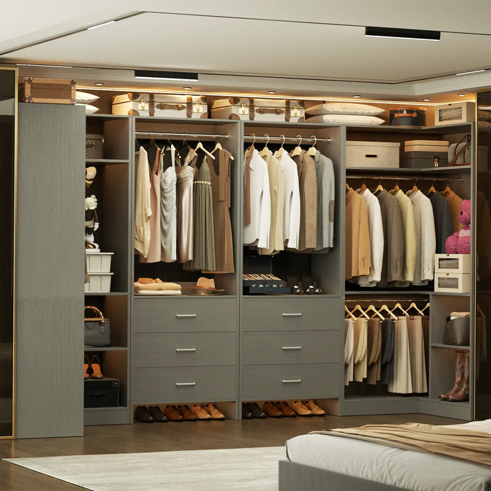 U-Shaped Heavy Duty Closet Organizer with Drawrs and Shelves, 4-Piece Set