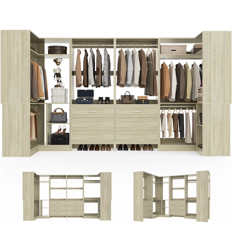 U-Shaped Heavy Duty Closet Organizer with Drawrs and Shelves, 4-Piece Set