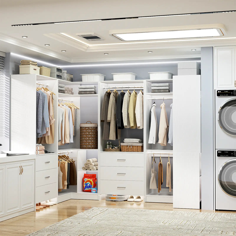 U-Shaped Heavy Duty Closet Organizer with Drawrs and Shelves, 4-Piece Set