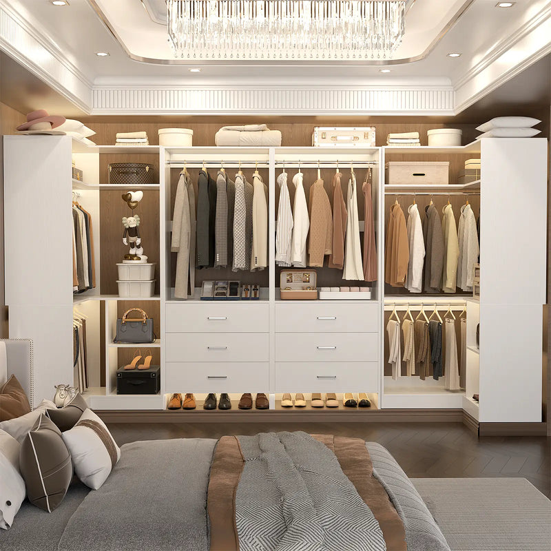 U-Shaped Heavy Duty Closet Organizer with Drawrs and Shelves, 4-Piece Set