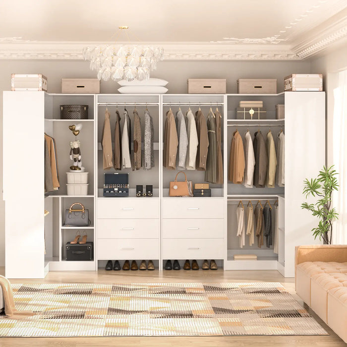 U-Shaped Heavy Duty Closet Organizer with Drawrs and Shelves, 4-Piece Set