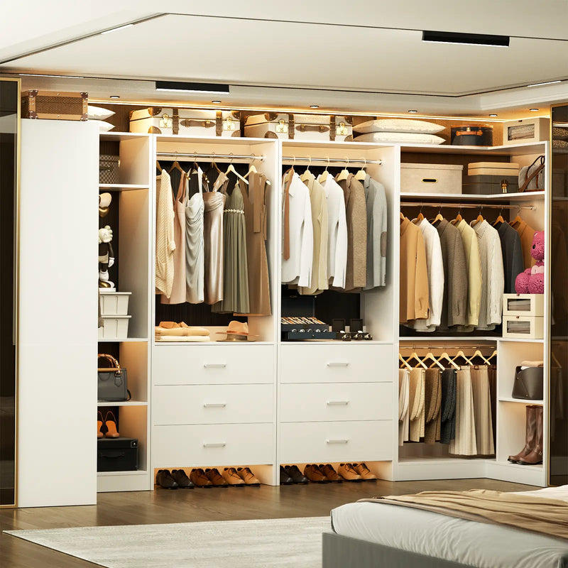 U-Shaped Heavy Duty Closet Organizer with Drawrs and Shelves, 4-Piece Set