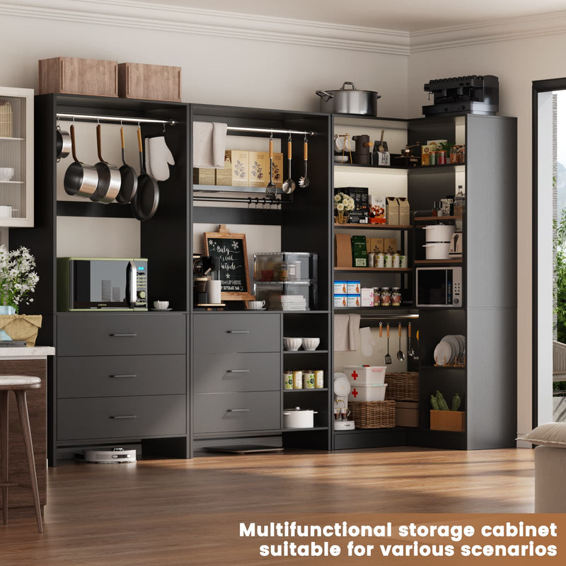 Closet System with 3 Sets, 84.6''Closet Organizer System with 6 Drawers & 4 Hanging Rods, L Shaped Walk-in Closets