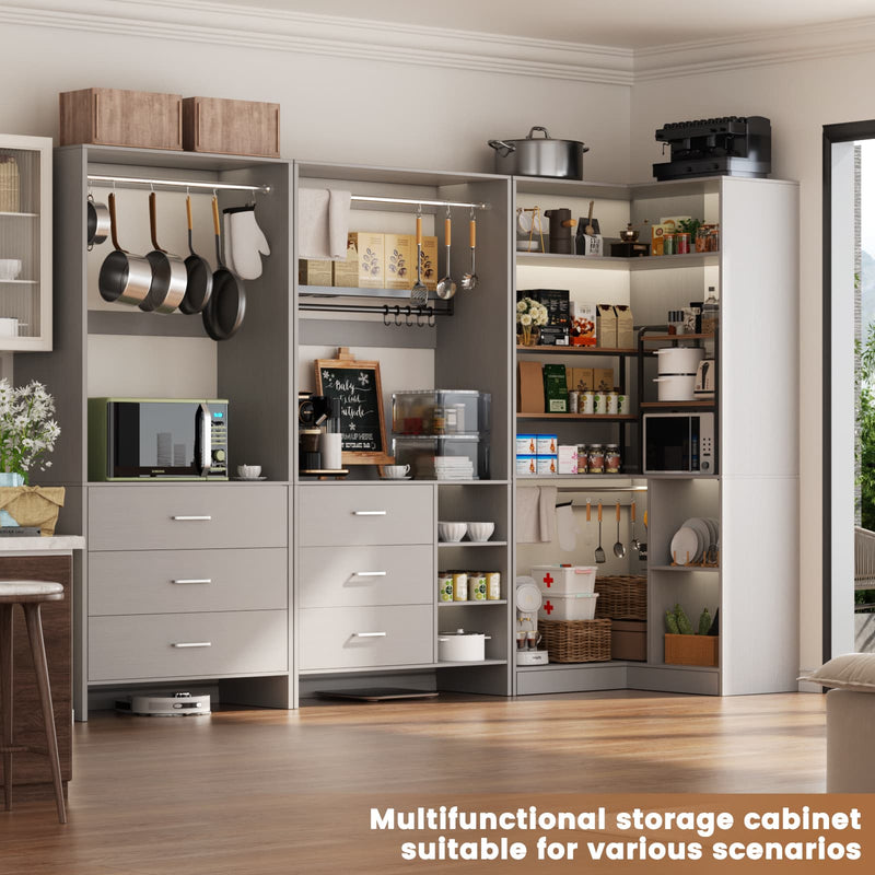 Closet System with 3 Sets, 84.6''Closet Organizer System with 6 Drawers & 4 Hanging Rods, L Shaped Walk-in Closets