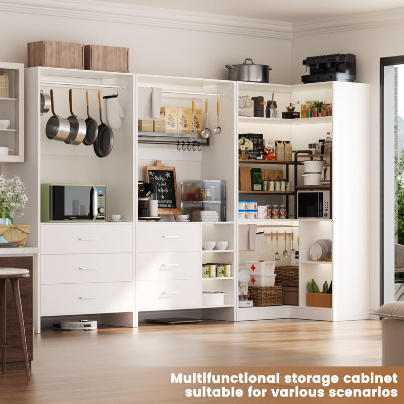Closet System with 3 Sets, 84.6''Closet Organizer System with 6 Drawers & 4 Hanging Rods, L Shaped Walk-in Closets