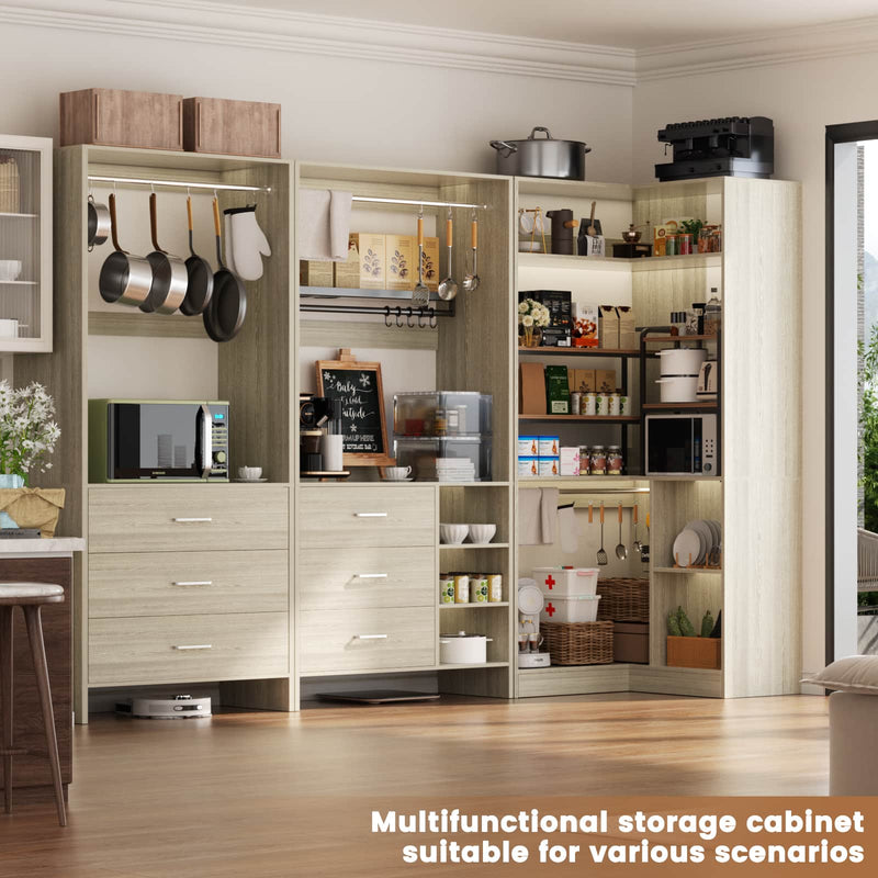 Closet System with 3 Sets, 84.6''Closet Organizer System with 6 Drawers & 4 Hanging Rods, L Shaped Walk-in Closets