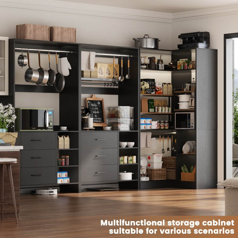 Closet System with 6 Drawers, 4 Hanging Rods & Corner Tower, Set of 3