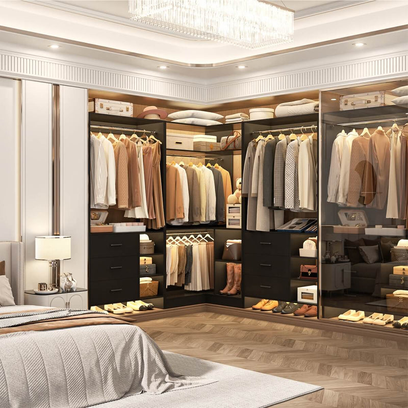 Closet System with 6 Drawers, 4 Hanging Rods & Corner Tower, Set of 3