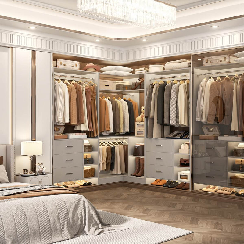 Closet System with 6 Drawers, 4 Hanging Rods & Corner Tower, Set of 3