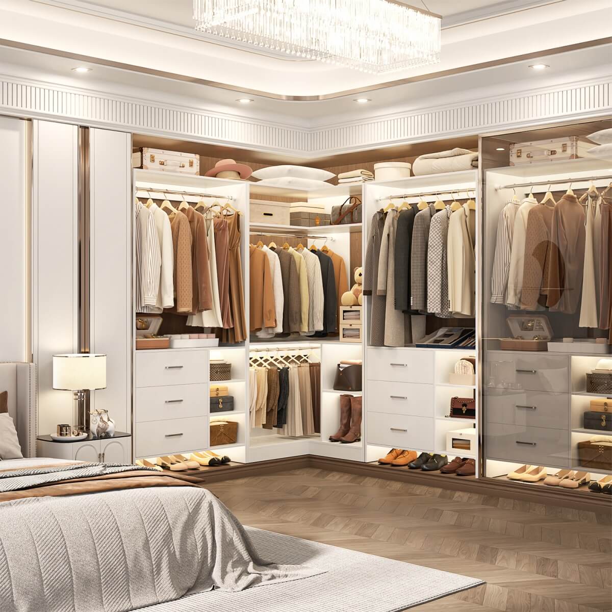 Aheaplus Closet System with 6 Drawers, 4 Hanging Rods & Corner Tower ...