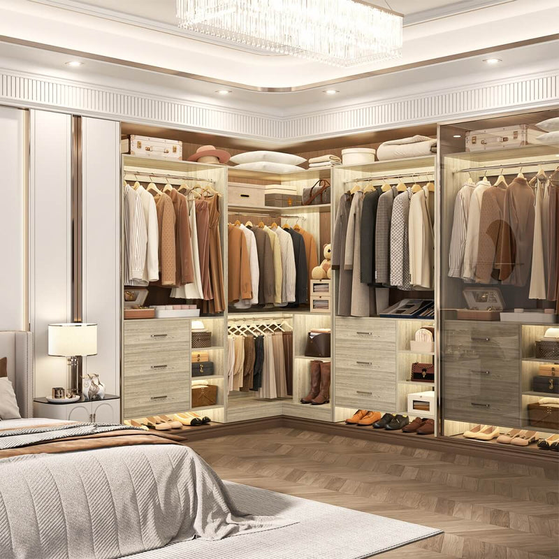 Closet System with 6 Drawers, 4 Hanging Rods & Corner Tower, Set of 3