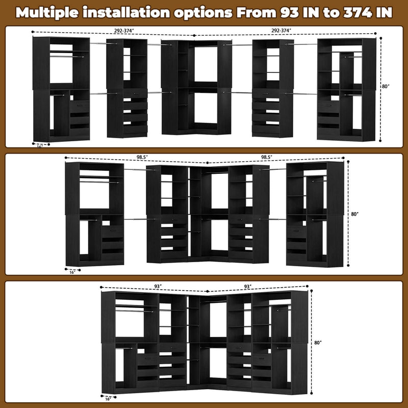 Large L Shaped Closet Organizer System 5-Piece Set
