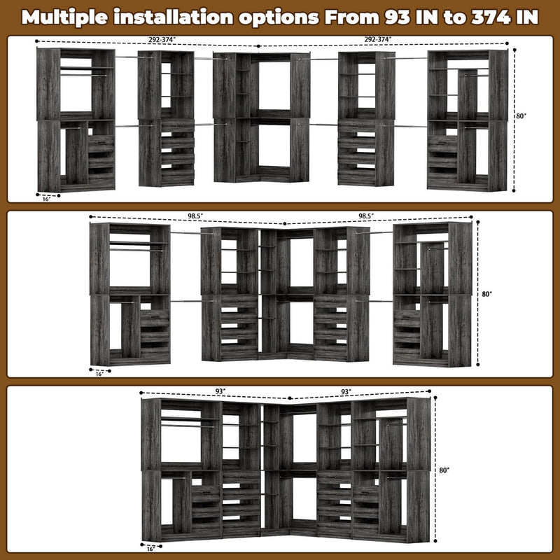 Large L Shaped Closet Organizer System 5-Piece Set