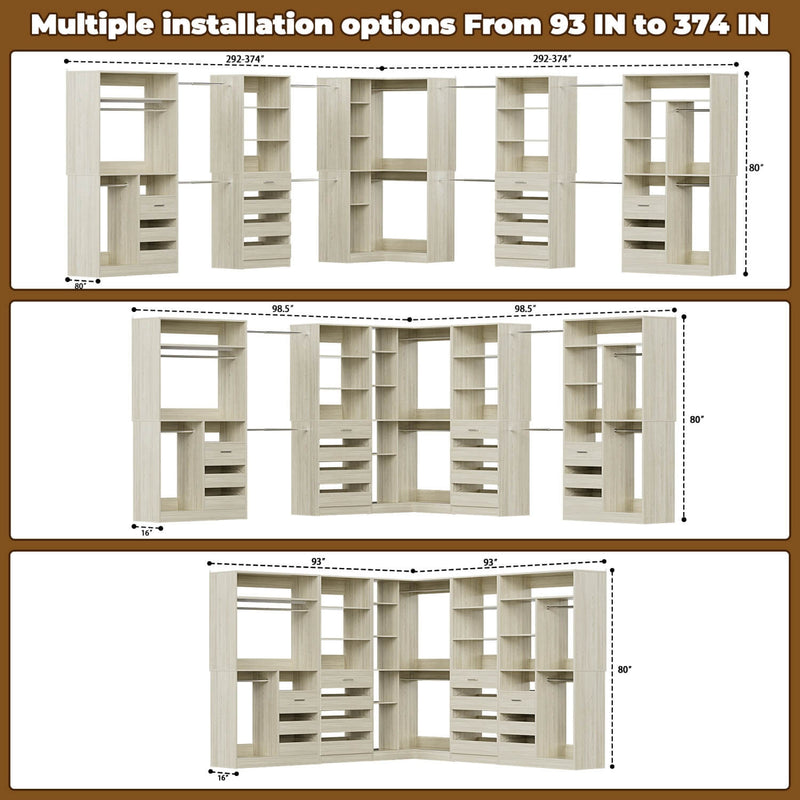 Large L Shaped Closet Organizer System 5-Piece Set