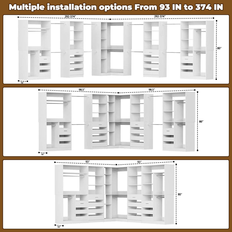 Large L Shaped Closet Organizer System 5-Piece Set