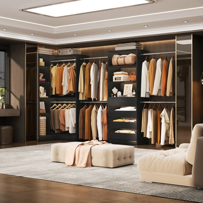 58"-152" Adjustable Freestanding Closet System with Drawers and Shelves, 2 Pack