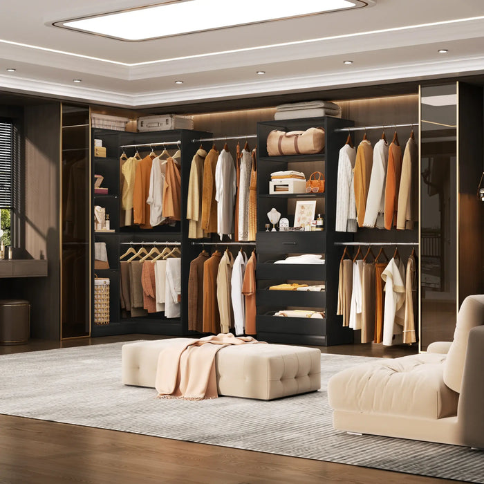 58"-152" Adjustable Freestanding Closet System with Drawers and Shelves, 2 Pack