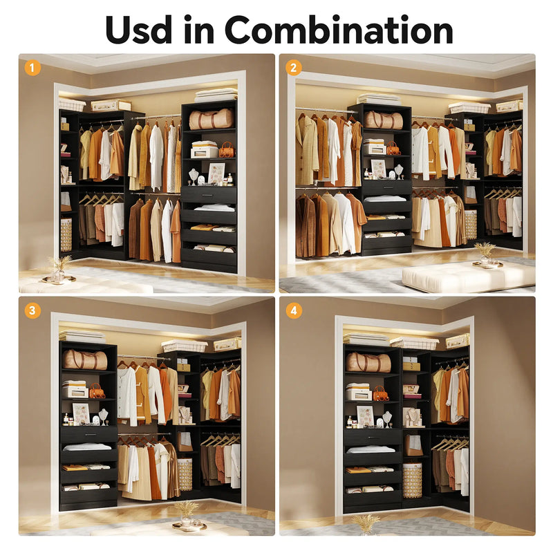 58"-152" Adjustable Freestanding Closet System with Drawers and Shelves, 2 Pack