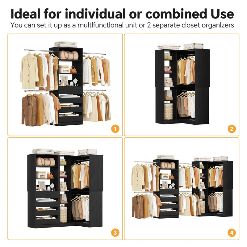 58"-152" Adjustable Freestanding Closet System with Drawers and Shelves, 2 Pack