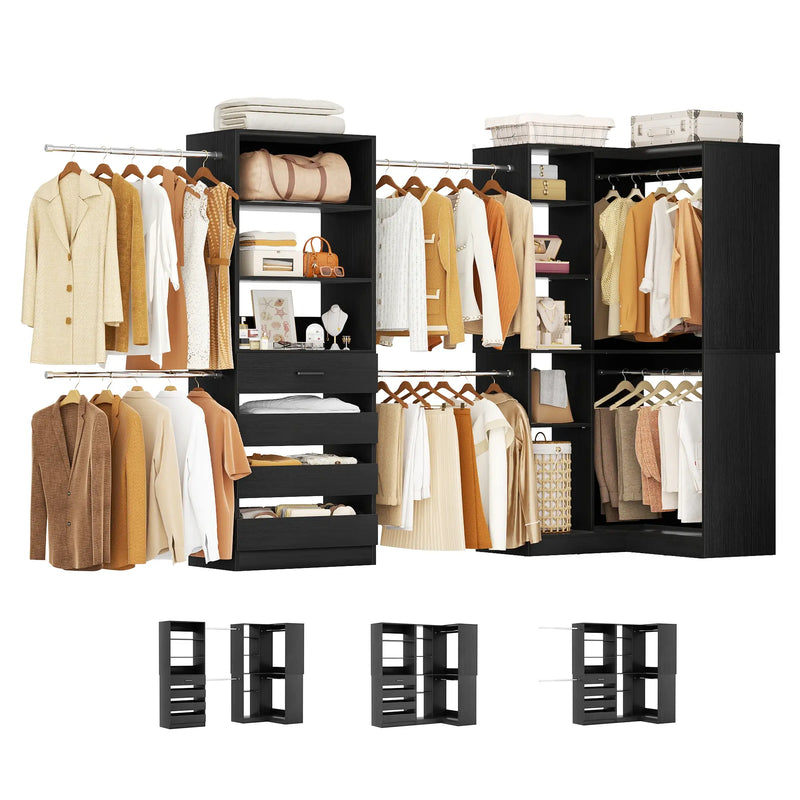 58"-152" Adjustable Freestanding Closet System with Drawers and Shelves, 2 Pack