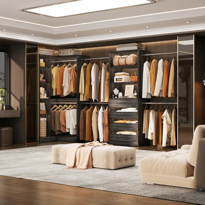 58"-152" Adjustable Freestanding Closet System with Drawers and Shelves, 2 Pack