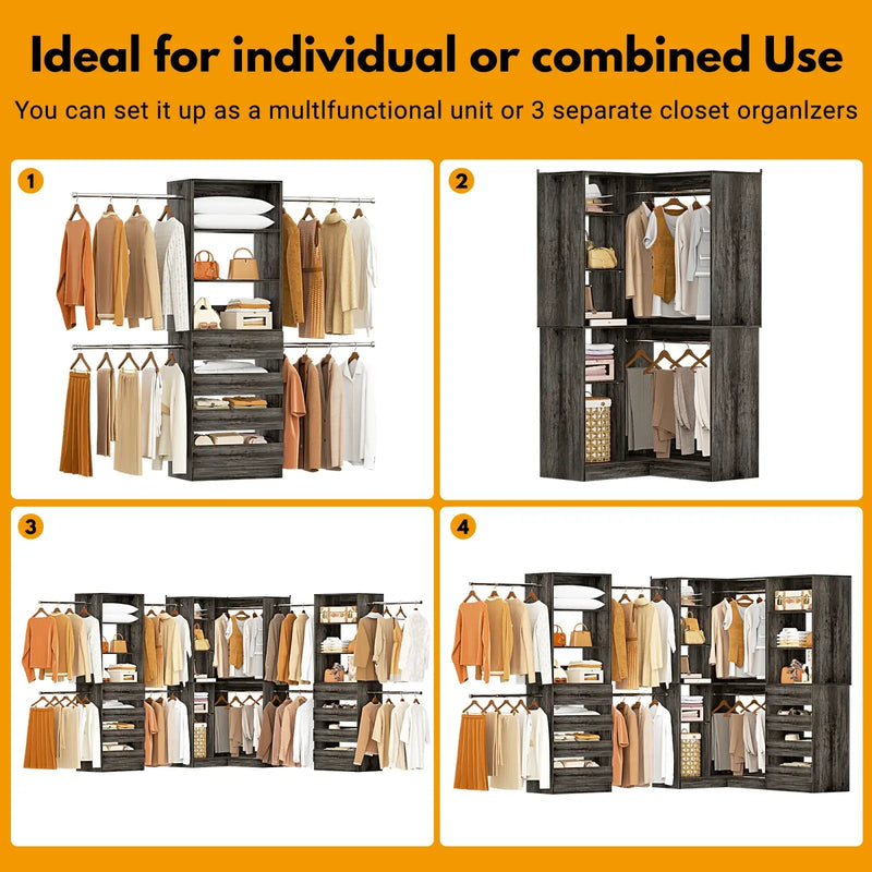 79"-267" Adjustable Closet System with Drawers & Shelves for Bedroom/Closet