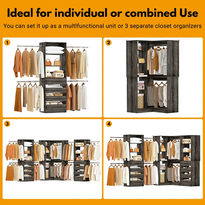 79"-267" Adjustable Closet System with Drawers & Shelves for Bedroom/Closet