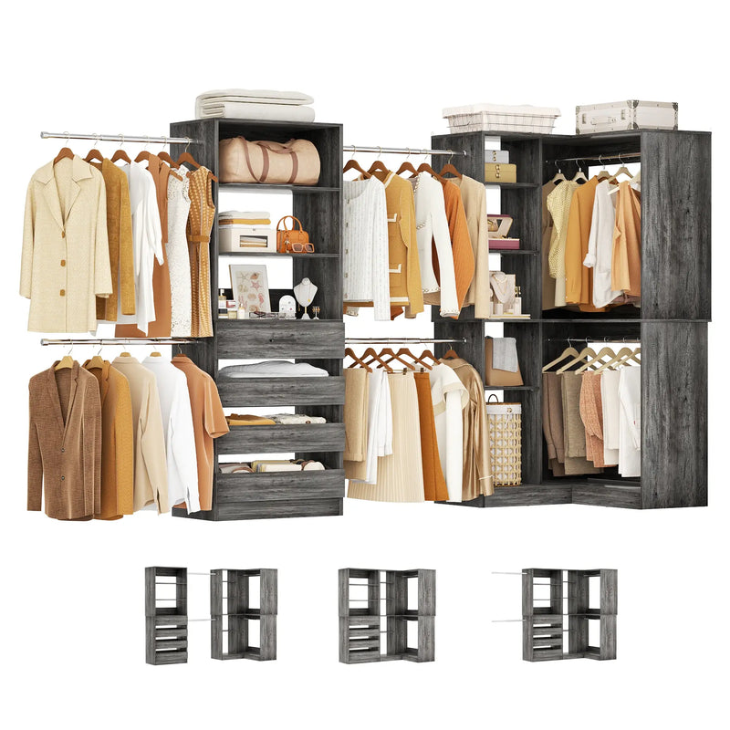 58"-152" Adjustable Freestanding Closet System with Drawers and Shelves, 2 Pack