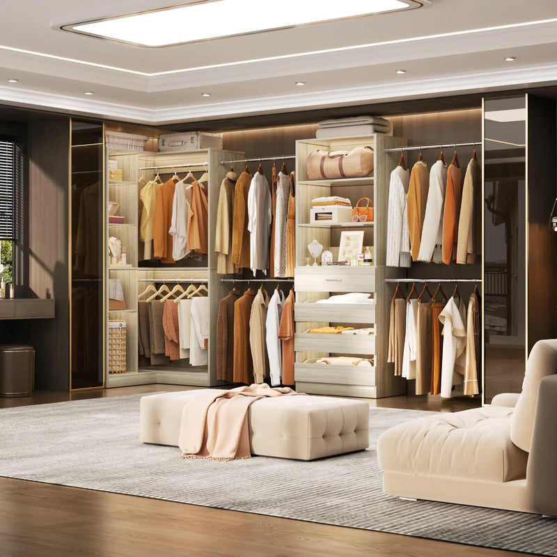 58"-152" Adjustable Freestanding Closet System with Drawers and Shelves, 2 Pack