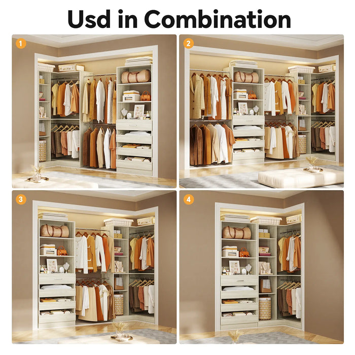 58"-152" Adjustable Freestanding Closet System with Drawers and Shelves, 2 Pack