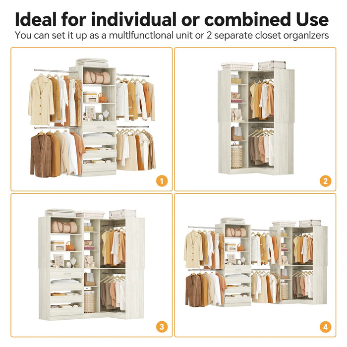 58"-152" Adjustable Freestanding Closet System with Drawers and Shelves, 2 Pack