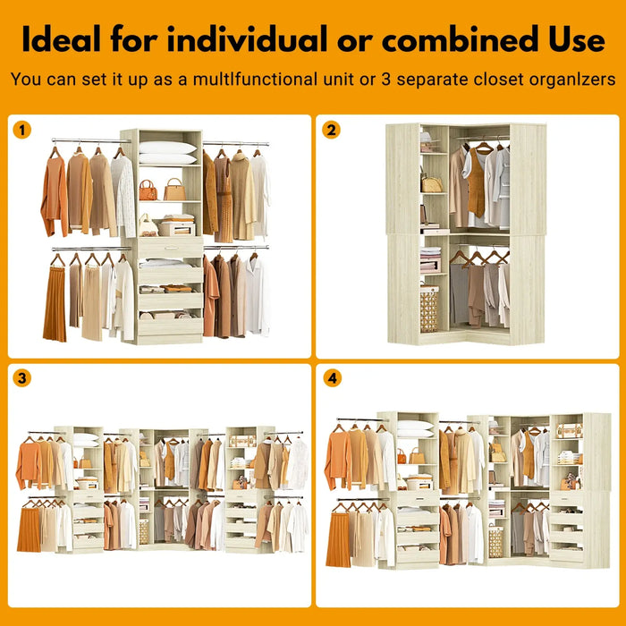 79"-267" Adjustable Closet System with Drawers & Shelves for Bedroom/Closet