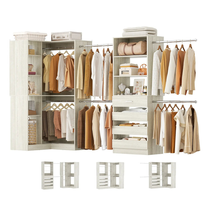 58"-152" Adjustable Freestanding Closet System with Drawers and Shelves, 2 Pack