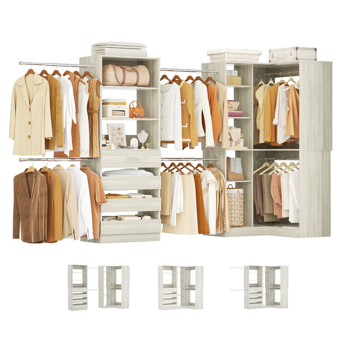 58"-152" Adjustable Freestanding Closet System with Drawers and Shelves, 2 Pack