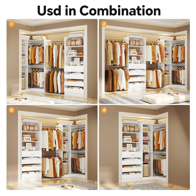 58"-152" Adjustable Freestanding Closet System with Drawers and Shelves, 2 Pack