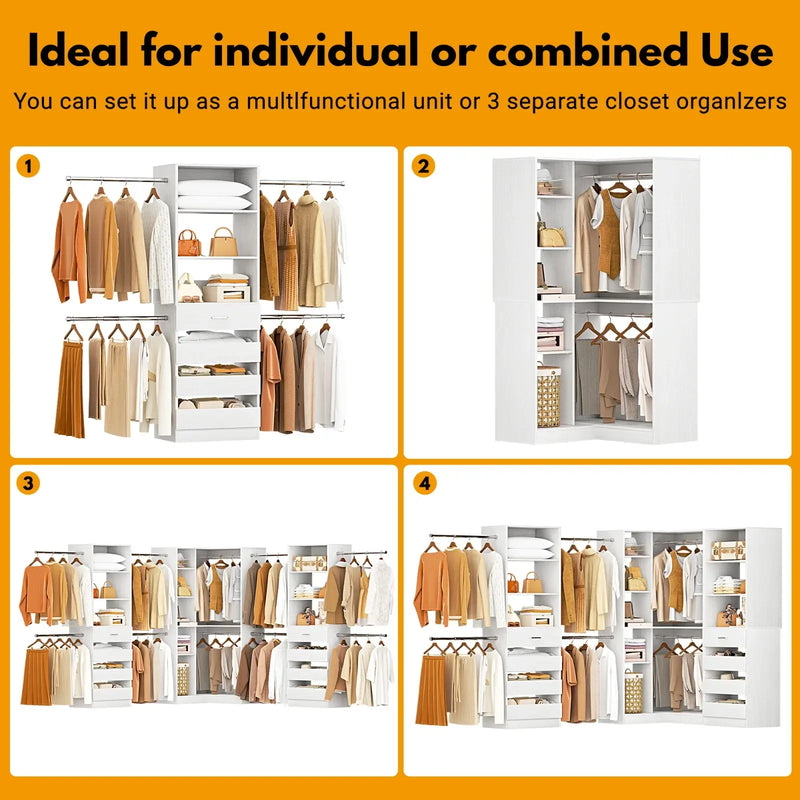 79"-267" Adjustable Closet System with Drawers & Shelves for Bedroom/Closet