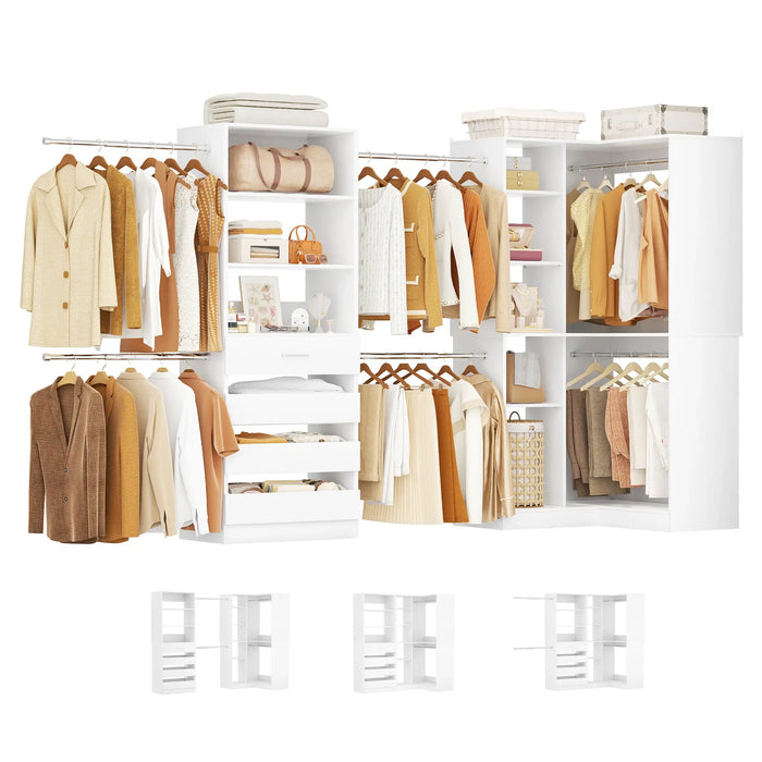 58"-152" Adjustable Freestanding Closet System with Drawers and Shelves, 2 Pack