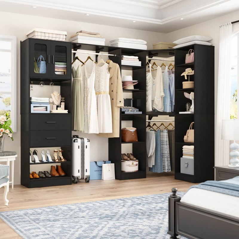 100 Inch L Shaped Closet Organizers and Storage System with Drawers and Corner Closet