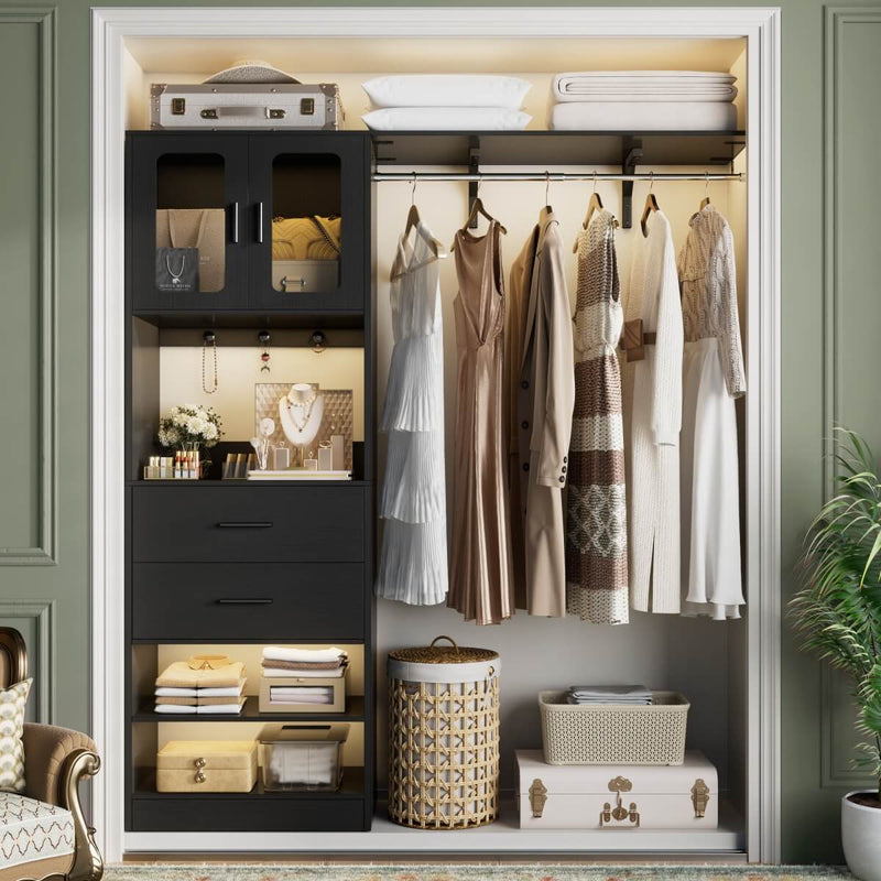 100 Inch L Shaped Closet Organizers and Storage System with Drawers and Corner Closet