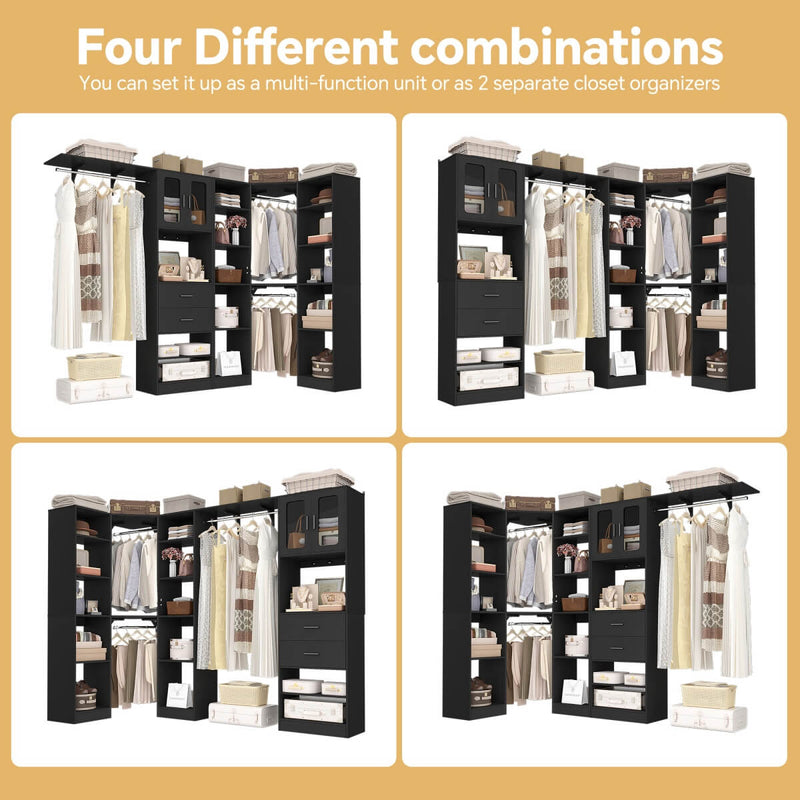 100 Inch L Shaped Closet Organizers and Storage System with Drawers and Corner Closet