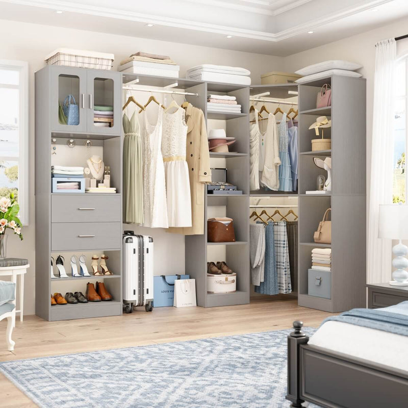 100 Inch L Shaped Closet Organizers and Storage System with Drawers and Corner Closet